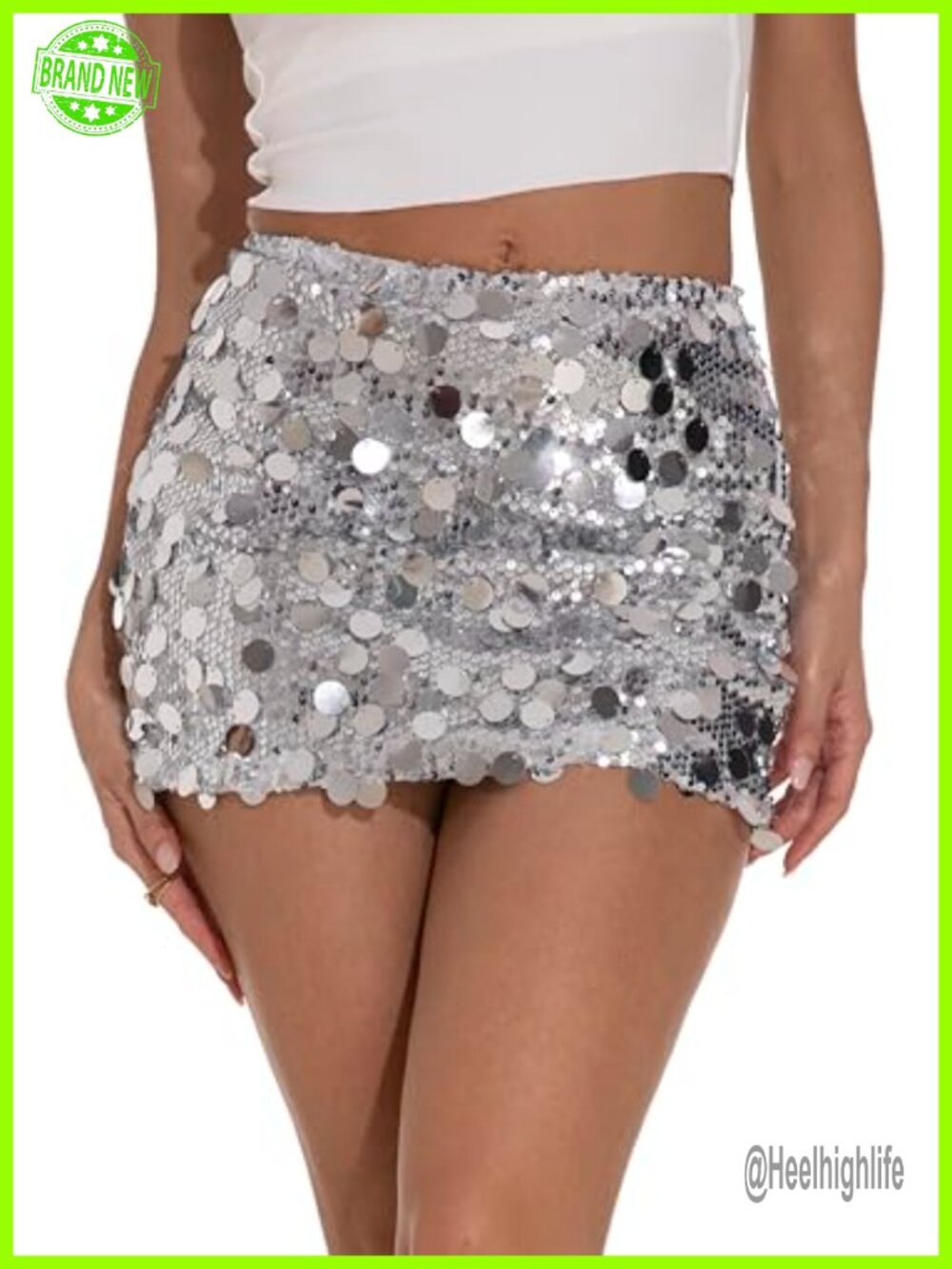 Sequin Mini Pencil Skirt High Waisted Stretch Sparkly Party Disco